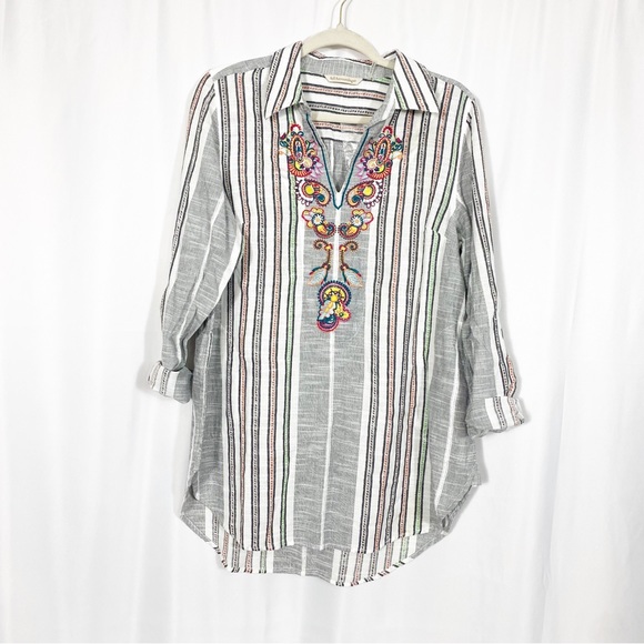 NEW Soft Surroundings Brookhaven Aruba Floral Embroidered Longline Cotton Tunic - Picture 2 of 14